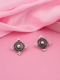 Estele - Rhodium Plated MOONLIGHT OXIDIZED STUD Earrings for Women